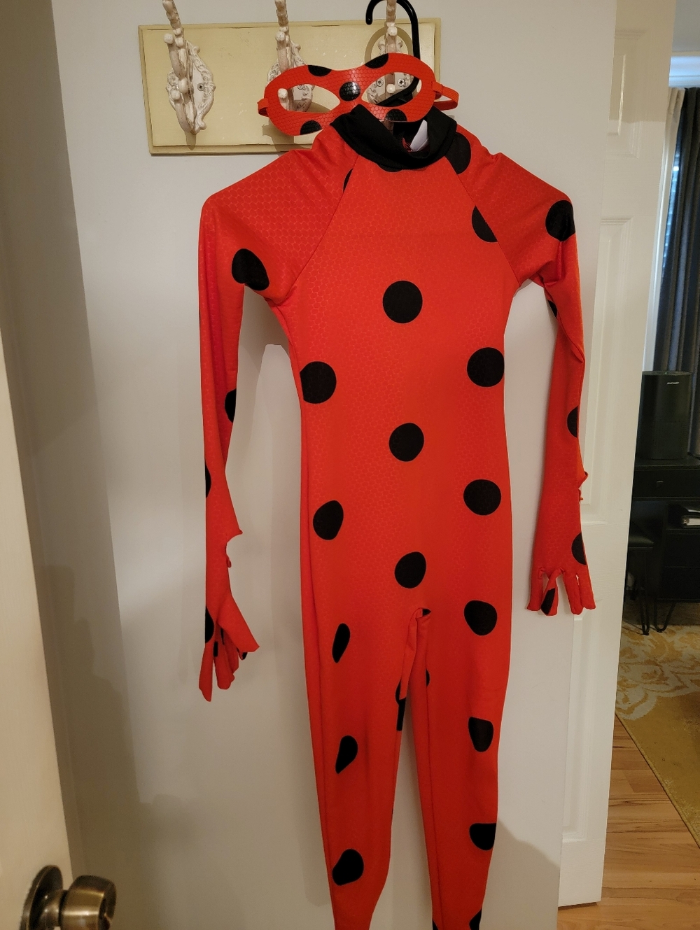 Miraculous Lady Bug. Red and Black Polka Dot Full-Body Costume with Mask
